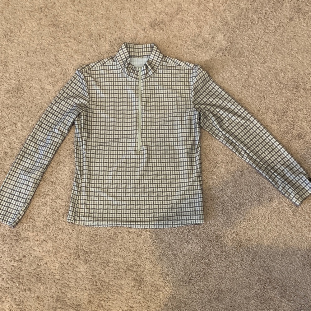 Fits Riding Brown and Tan Houndstooth Long Sleeve Zip Up Shirt Women’s Medium